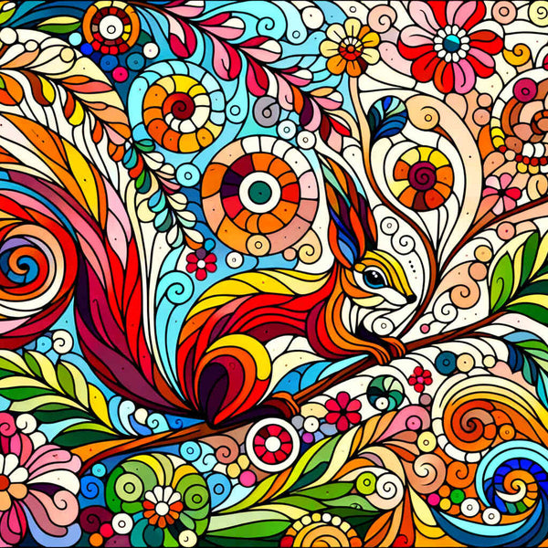 Squirrel, flowers - Paint by Numbers