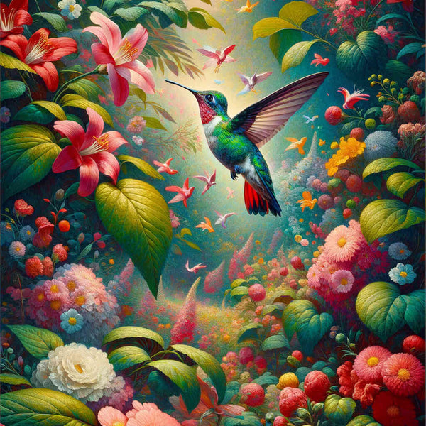 Hummingbird with flowers - Paint by Numbers
