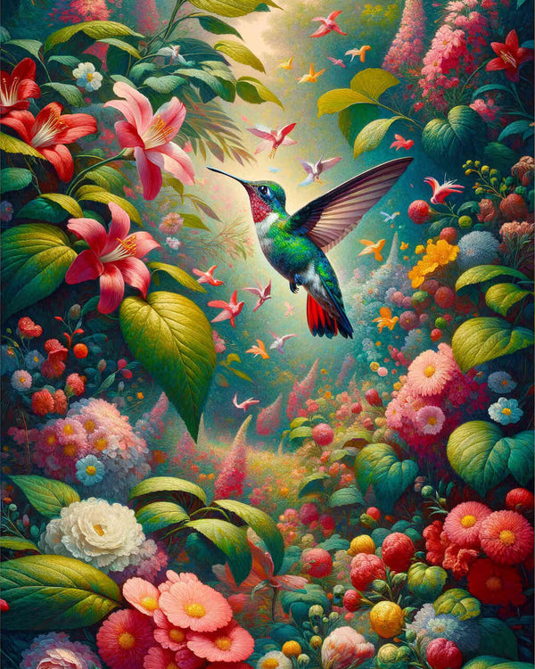 Hummingbird with flowers - Paint by Numbers