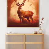 Diamond Painting - Magnificent stag with child, hanging above a woven dresser in a minimalist room. Paint by Numbers Kit.