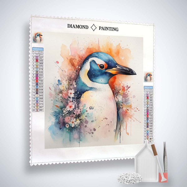Diamond Painting Kit - Funny Penguin with Paint by Numbers, acrylic diamonds, artist's tweezers, and professional application pen