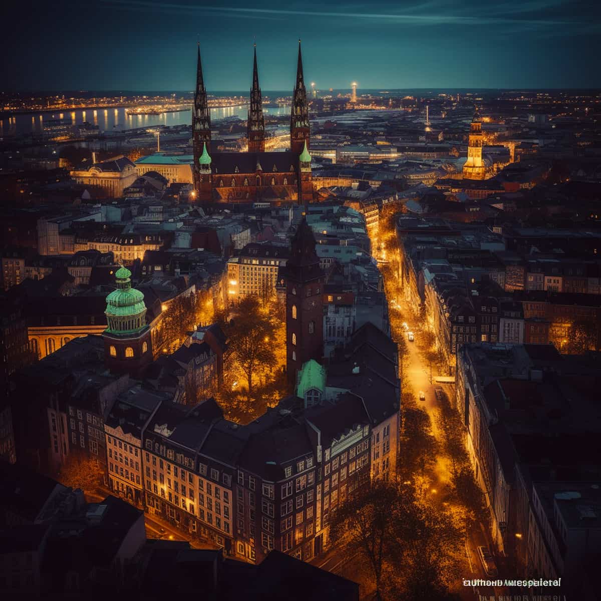 Diamond Painting Kit - Hamburg by Night Cityscape, Paint by Numbers Art with Sparkling Diamonds