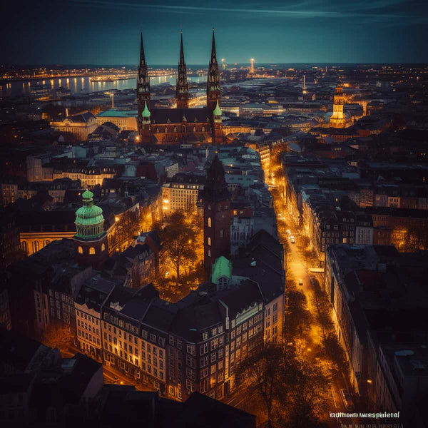 Diamond Painting Kit - Hamburg by Night Cityscape, Paint by Numbers Art with Sparkling Diamonds