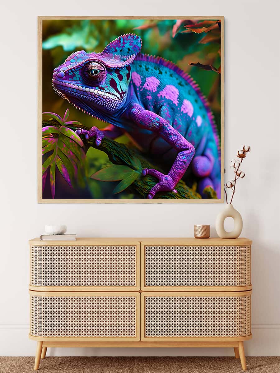 Diamond Painting - Lila blaues Chamäleon - gedruckt in Ultra-HD - Chamäleon, Neu eingetroffen, Quadratisch, Tiere
