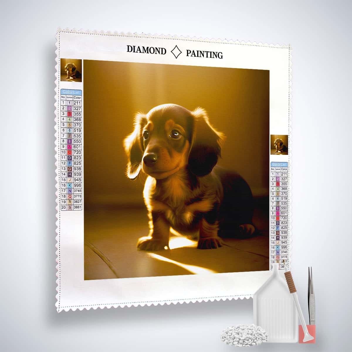 AB Diamond Painting Kit - Dackel im Sonnenschein, Paint by Numbers, Sparkling Art, Professional Canvas, Enhanced Acrylic Diamonds, Tools Included