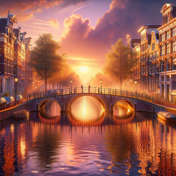 Amsterdam, row of houses with bridge - Paint by Numbers