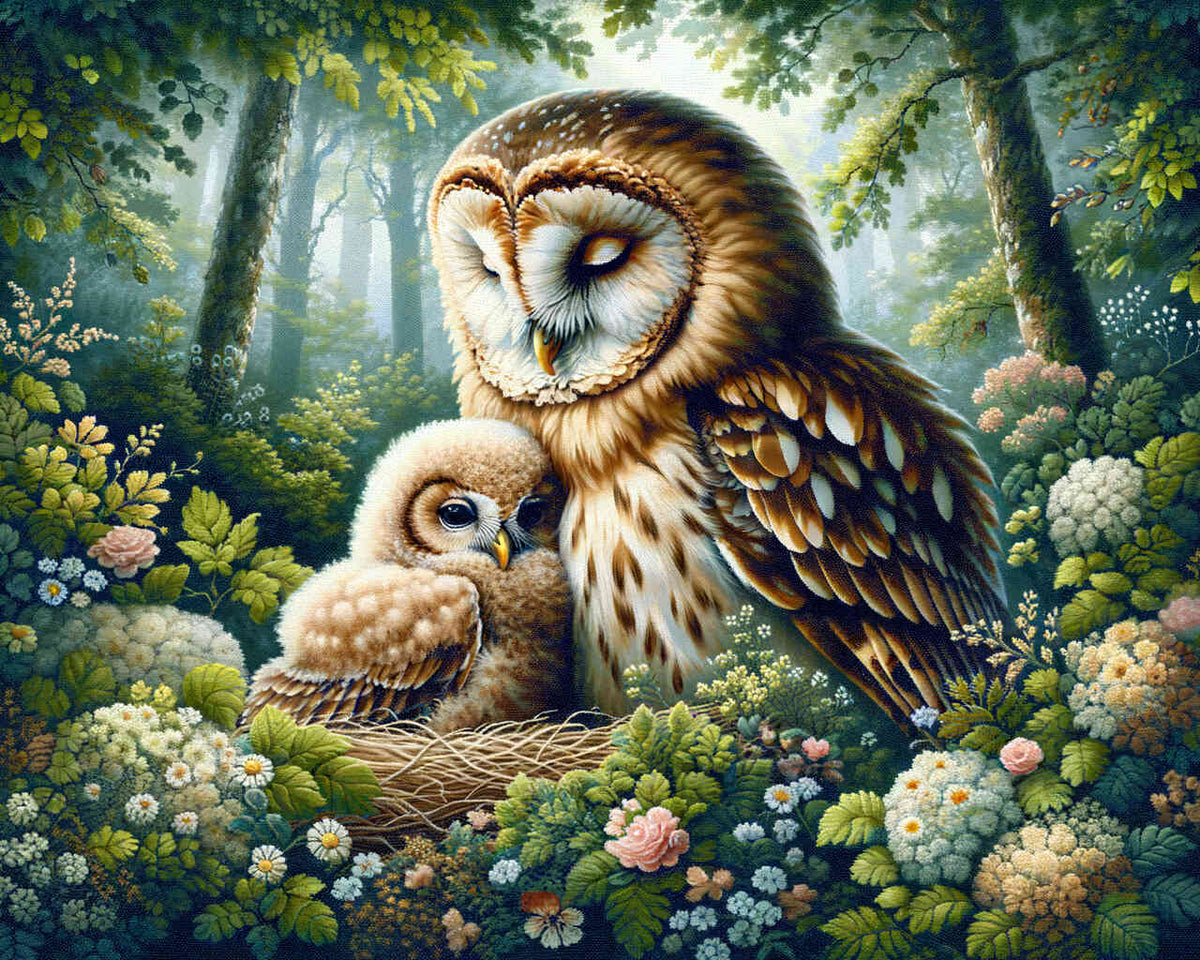Owl, mother with child - Paint by Numbers