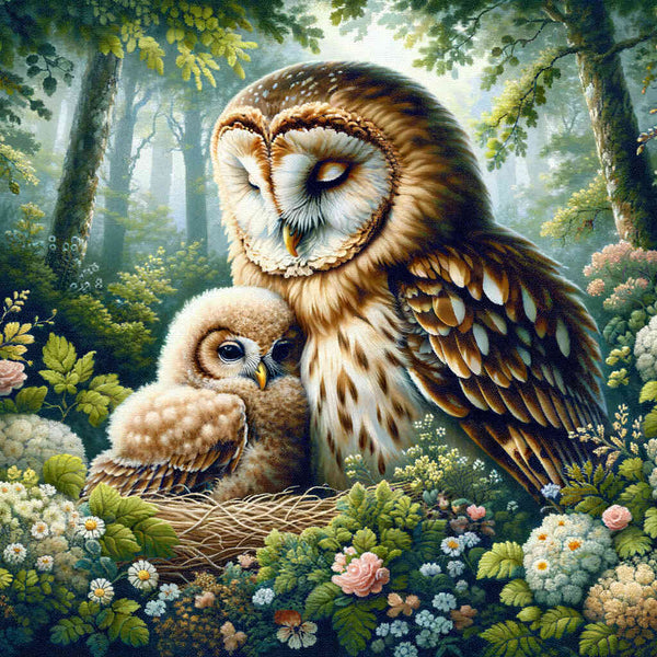 Owl, mother with child - Paint by Numbers