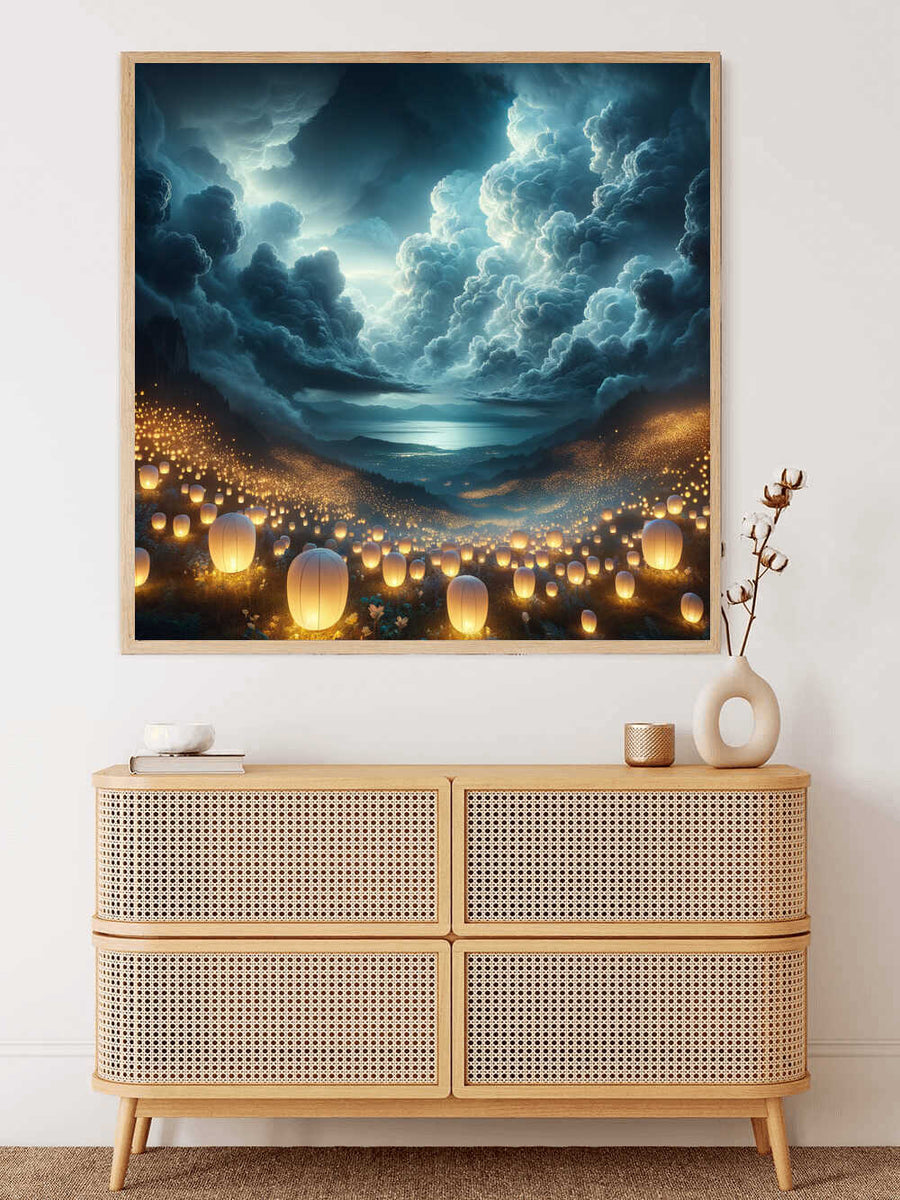 Paint by Numbers - Light Festival of Dreams artwork showcasing glowing lanterns under a dreamy night sky with clouds.