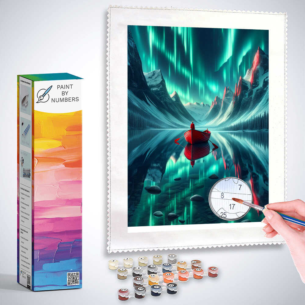 Paint by Numbers - Northern Lights, Red boat