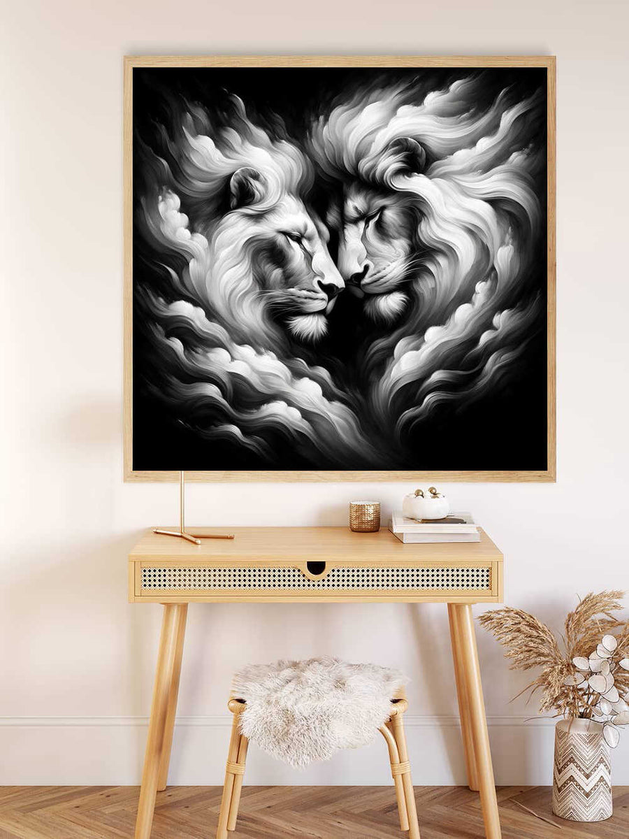 Paint by Numbers - Black and white lion, heart