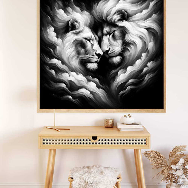Paint by Numbers - Black and white lion, heart