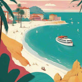 Paint by Numbers Mediterranean Dreams - serene bay with sailboats, palm trees, pastel blue water, and warm coral tones in idyllic town setting
