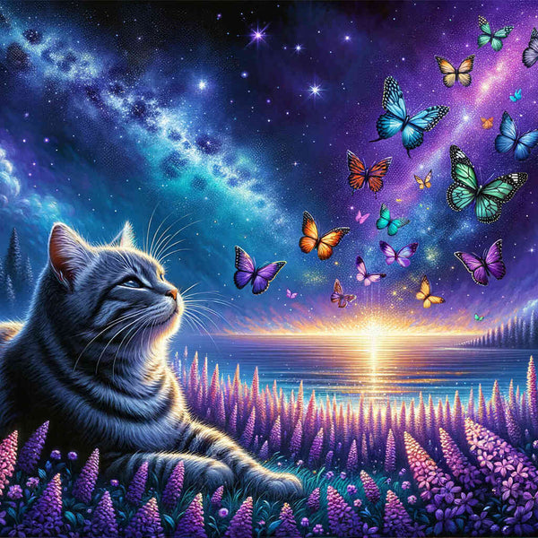 Paint by Numbers - Cat marvels at colorful butterfly