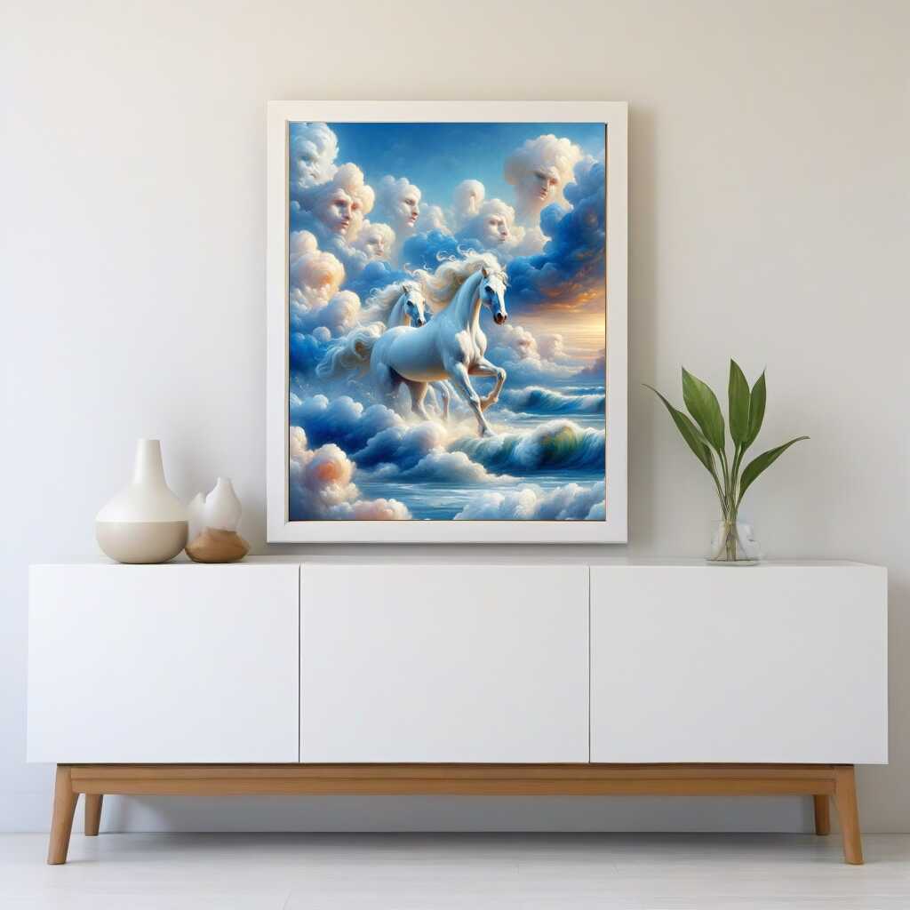 Paint by Numbers - White horses and pair of clouds