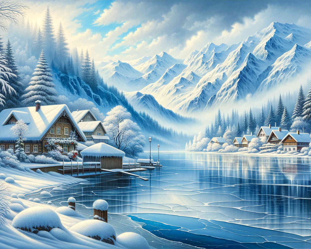 Paint by Numbers - Winter city on the lake