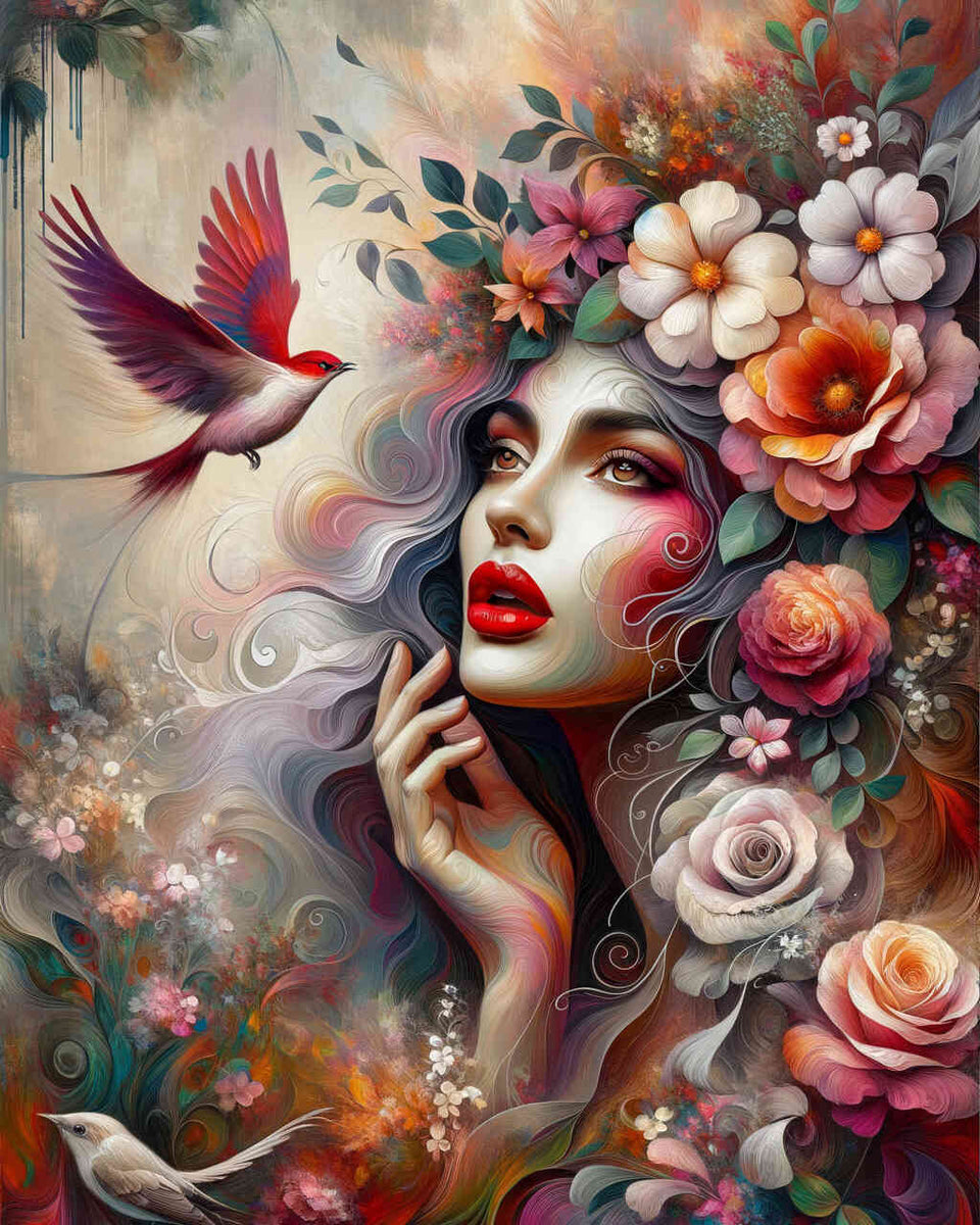 Portrait of woman with flowers - Paint by Numbers
