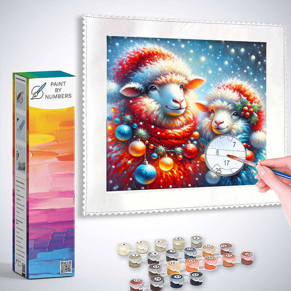 Paint by Numbers - Red and blue Christmas sheep
