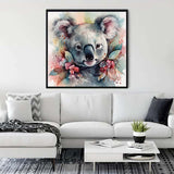 Framed Diamond Painting of a Cuddly Koala on a Living Room Wall, Paint by Numbers Art Decor