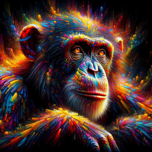 Paint by Numbers - Chimpanzee with colorful fur on dark background