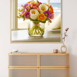 Malen nach Zahlen - Blumengesteck am Strand - hochwertige Leinwand - 170523, Blumen, Meer, Neu eingetroffen, Quadratisch, Strand