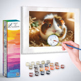 Paint by Numbers kit featuring a sweet pig design with paint pots and a brush, highlighting a partially completed painting.