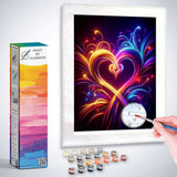 Neon double hearts painting kit with vibrant colors, featuring 