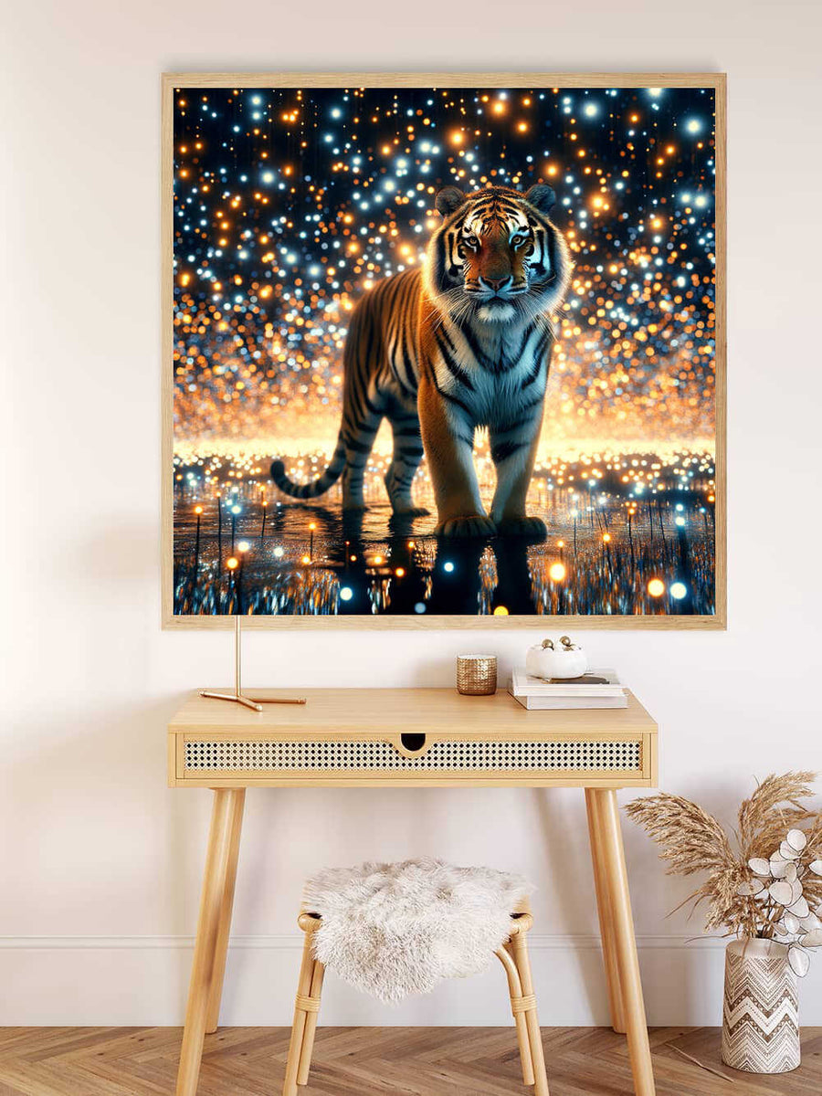 Paint by Numbers - Star Guardians: tiger with glowing starry night backdrop, blending nature's wild beauty with the cosmos' magical sparkle.