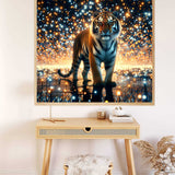 Paint by Numbers - Star Guardians: tiger with glowing starry night backdrop, blending nature's wild beauty with the cosmos' magical sparkle.