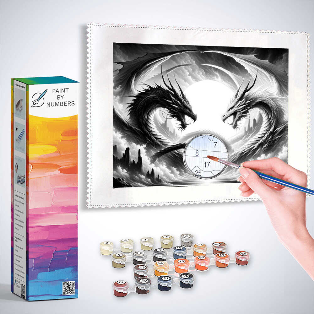 Paint by Numbers - Black and white, dragon