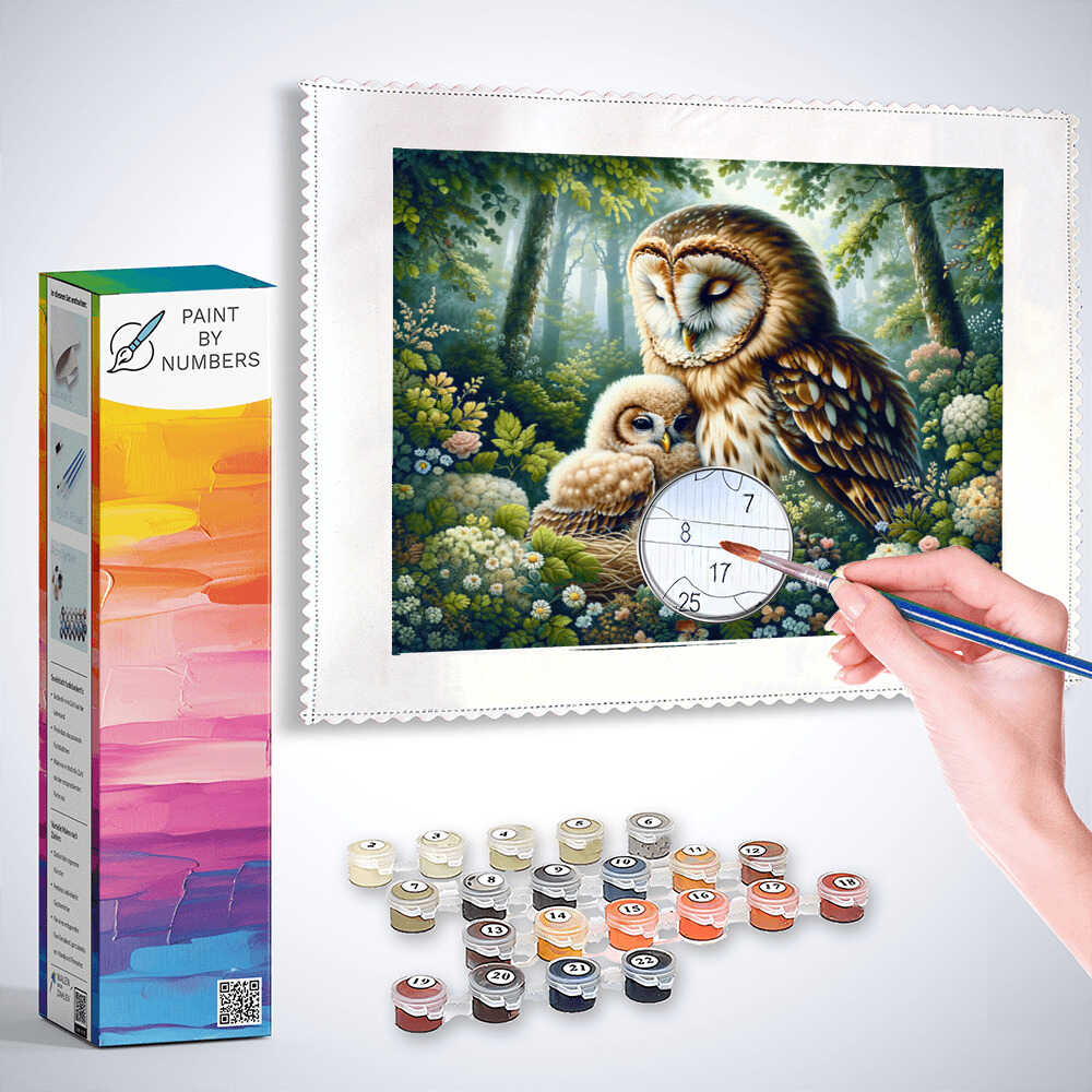 Owl, mother with child - Paint by Numbers