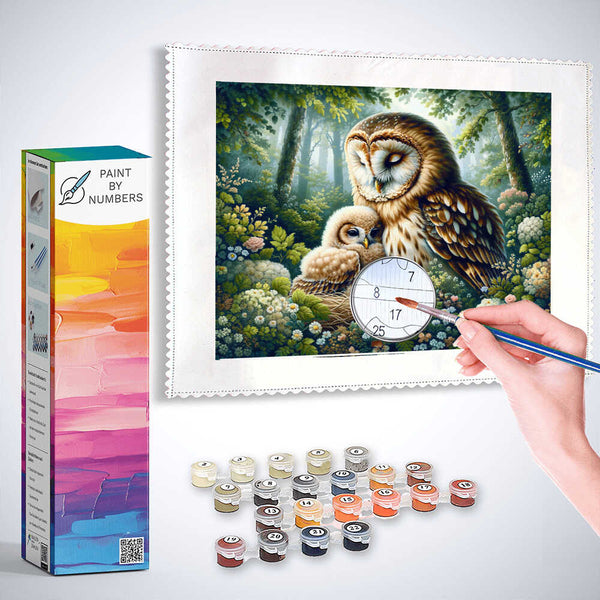 Owl, mother with child - Paint by Numbers