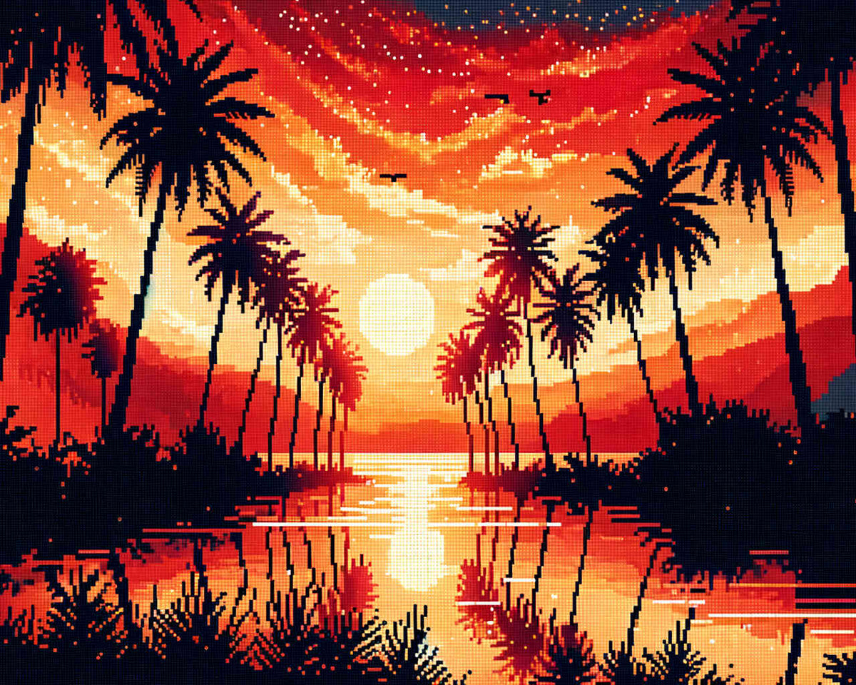 Paint by Numbers - Evening red palm trees