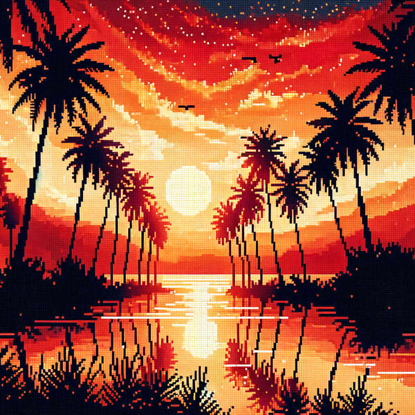 Paint by Numbers - Evening red palm trees
