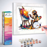Paint by Numbers kit featuring a playful monkey painting a bright, colorful masterpiece with included paint and tools