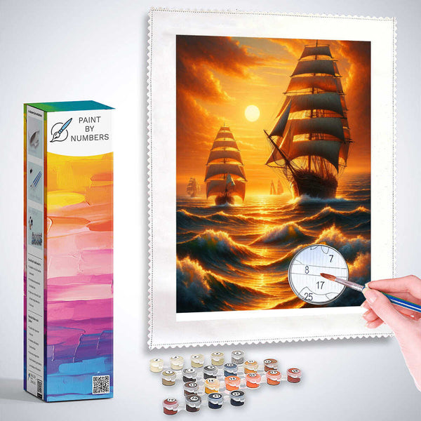 Sailing ships, sunset - Paint by Numbers