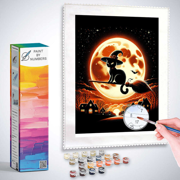 Paint by Numbers - Cat Rides on Broom