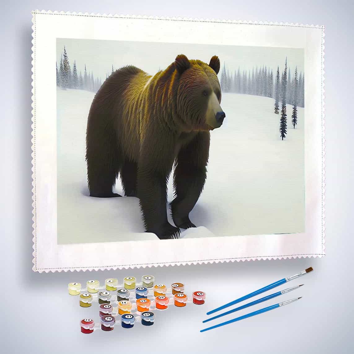 Malen nach Zahlen - Braunbär im Winter - hochwertige Leinwand - Bär, Horizontal, Tiere