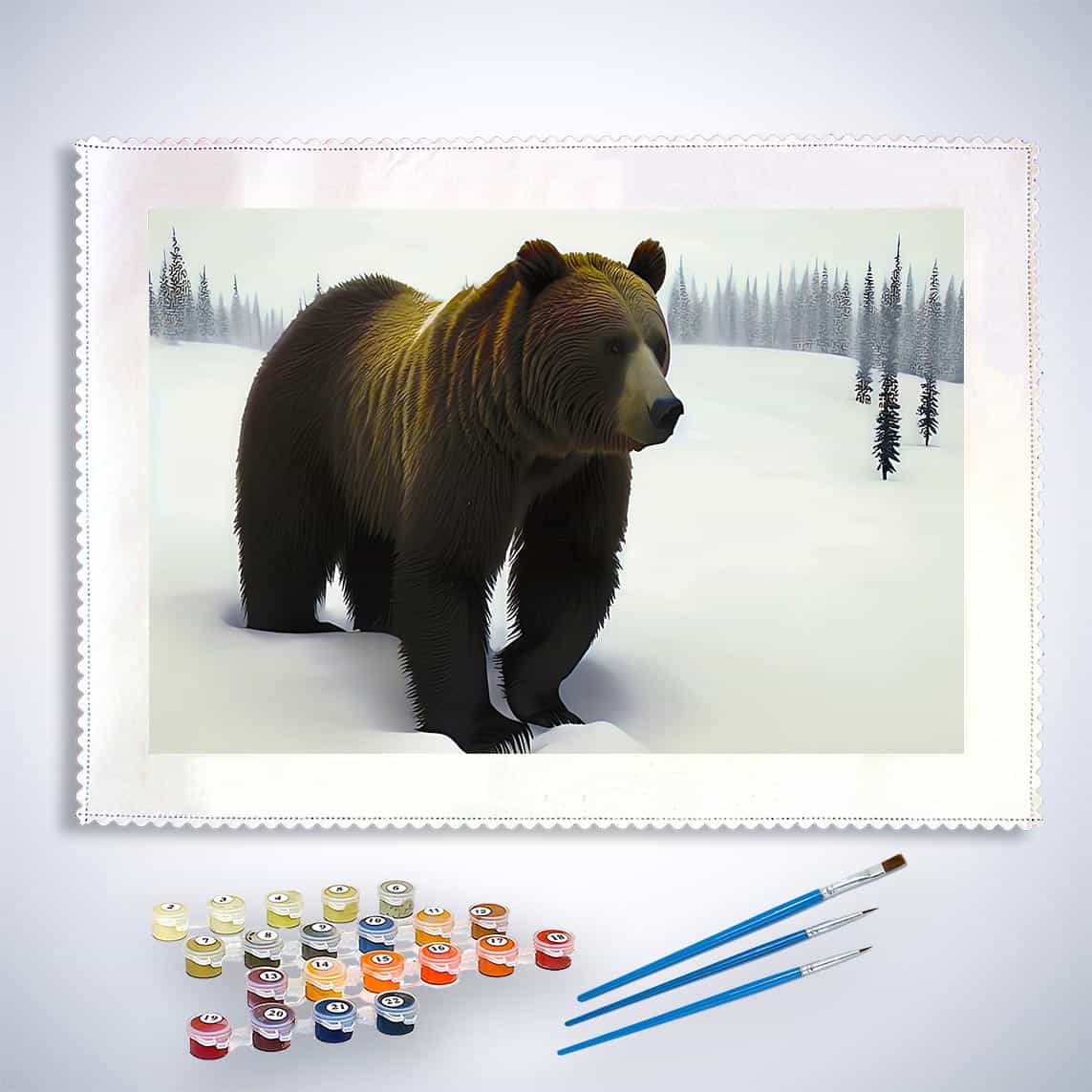 Malen nach Zahlen - Braunbär im Winter - hochwertige Leinwand - Bär, Horizontal, Tiere