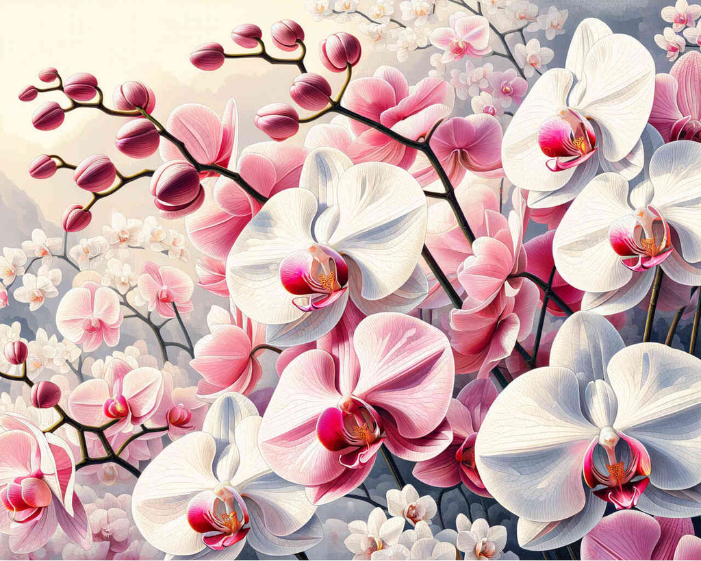 Paint by Numbers - Pink and white orchids