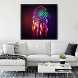 Diamond Painting Dream Catcher Neon artwork displayed in stylish living room - Paint by Numbers kit