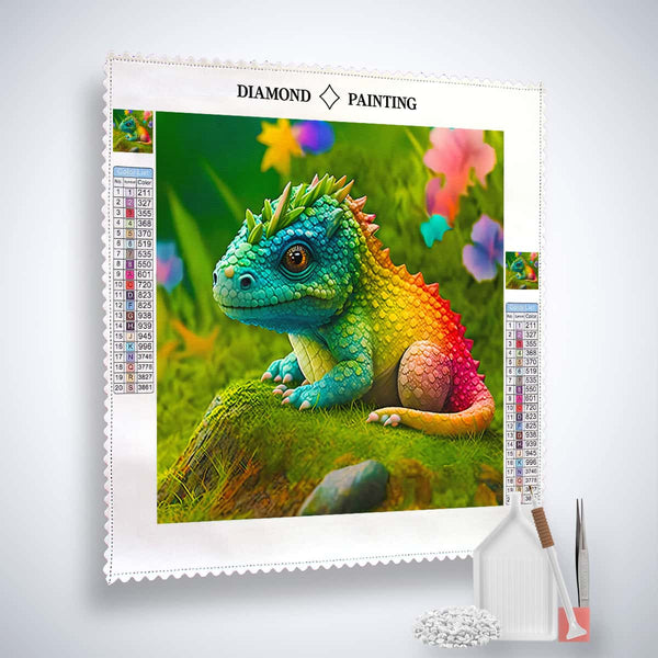 AB Diamond Painting - Baby dragon on meadow with included diamond painting tools and accessories - Paint by Numbers kit.