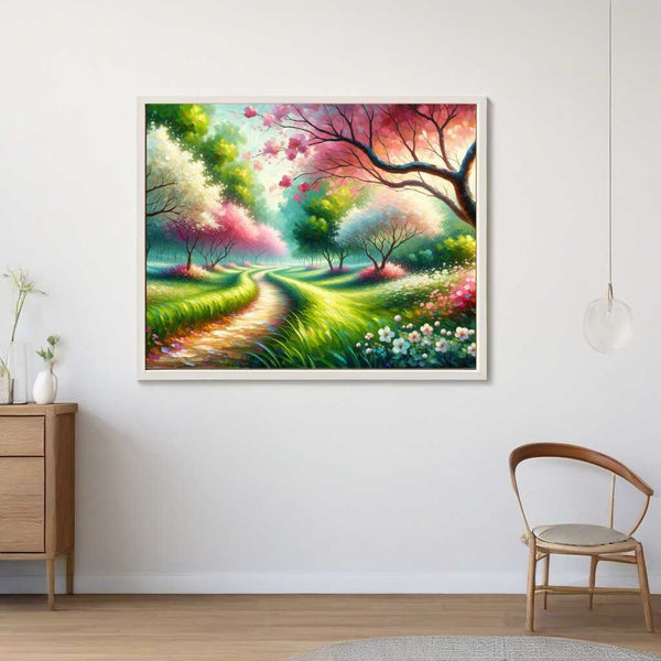 Path along flowering trees - Paint by Numbers