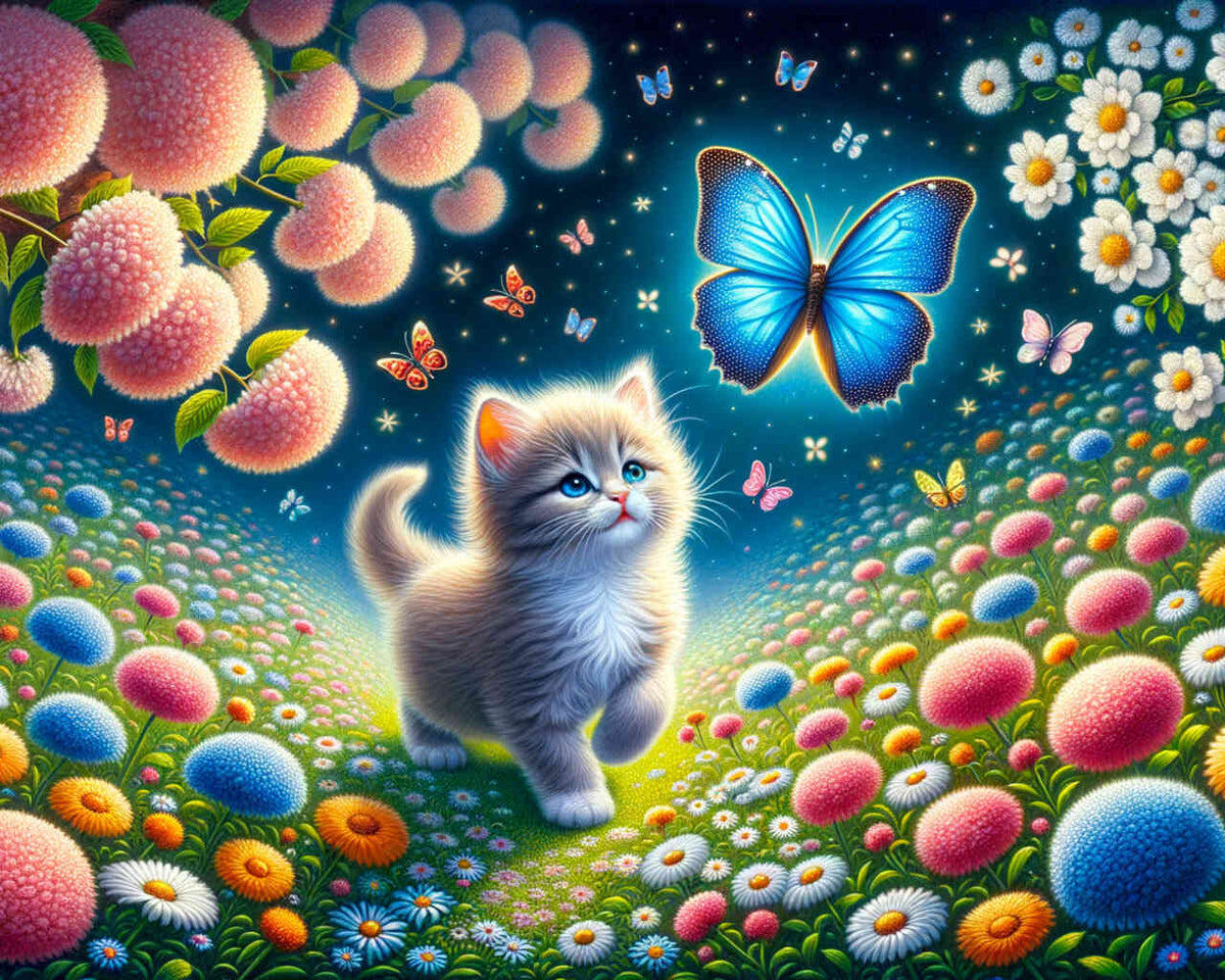 Paint by Numbers - Cat Blue Butterfly