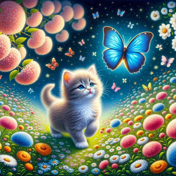 Paint by Numbers - Cat Blue Butterfly