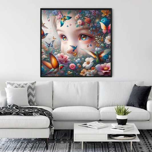 Paint by Numbers - Child with hummingbird and butterflies