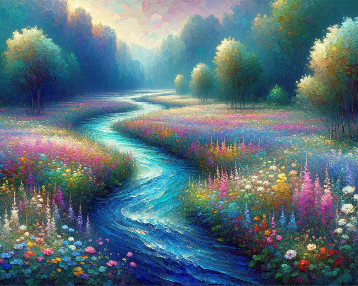 Wild river, flowers - Paint by Numbers