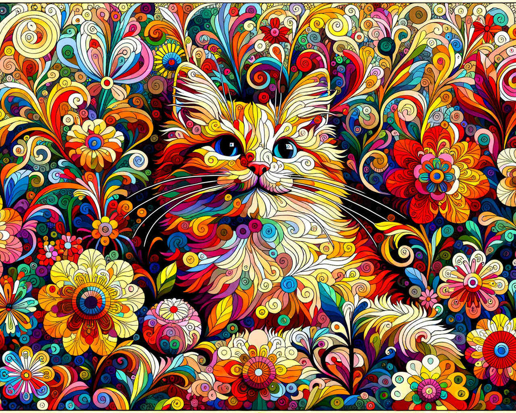 Cat, flowers - Paint by Numbers