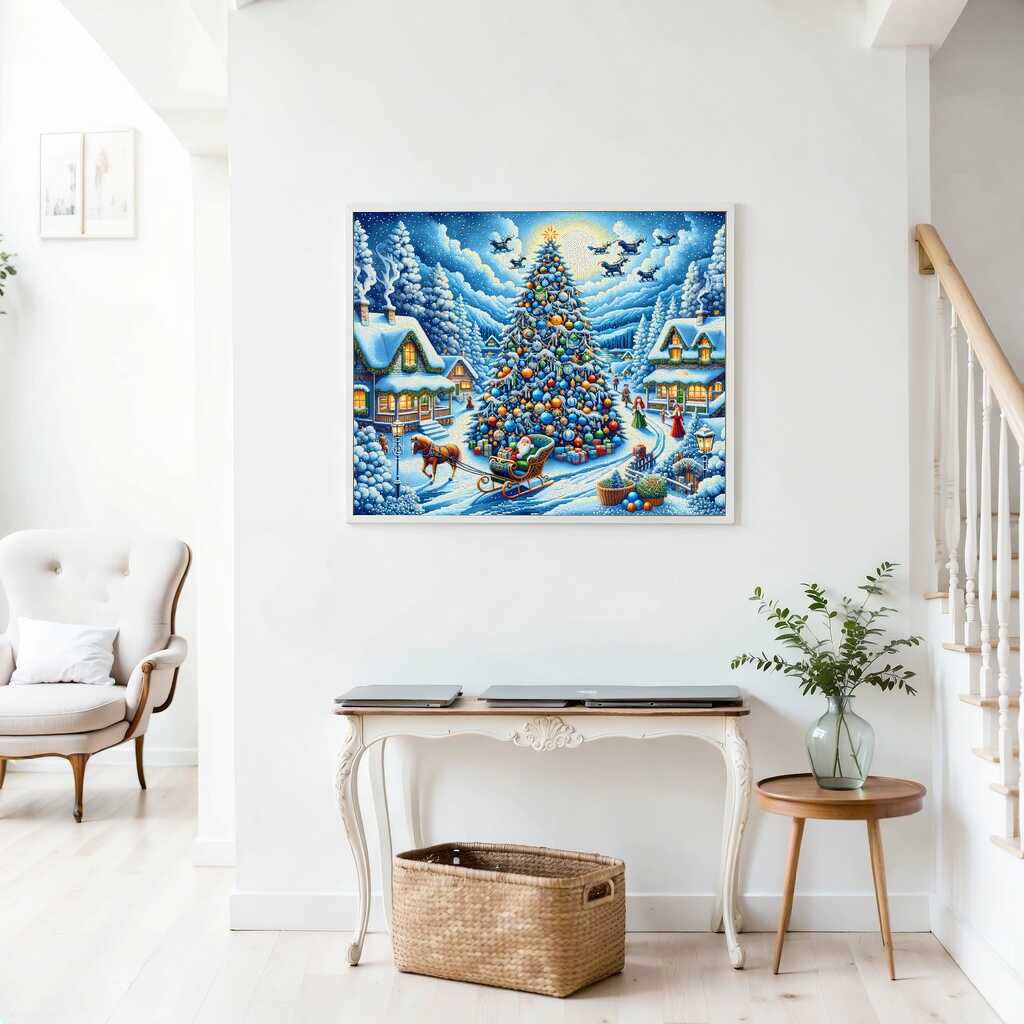 Christmas tree in the village - Paint by Numbers