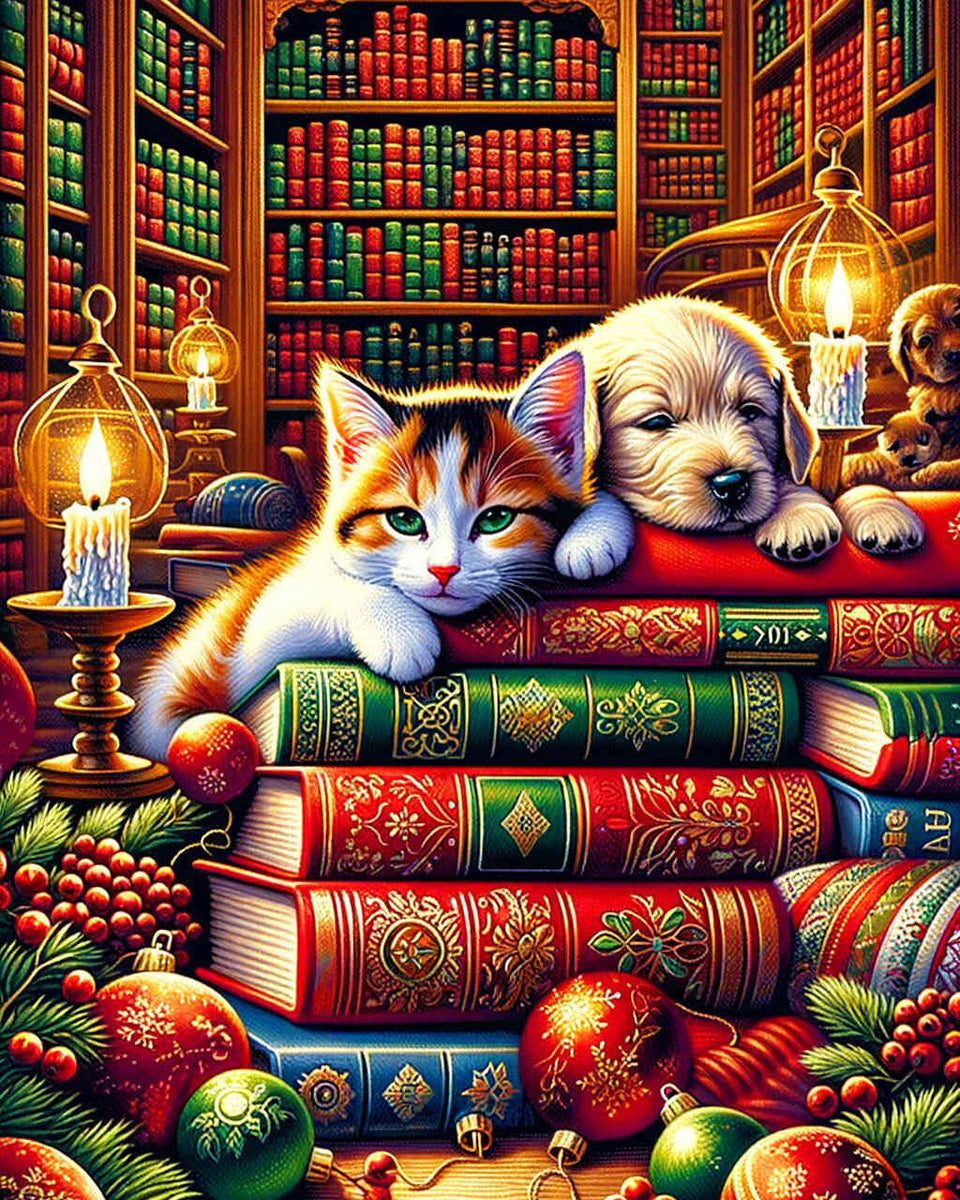 Paint by Numbers - Bookshop Dog and Cat